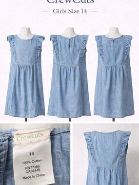 Crewcuts Light Blue Chambray Ruffle-Sleeve A-Line Dress